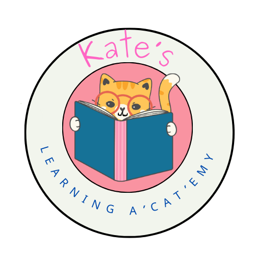 Kate's learning academy logo of a cat in glasses behind an open book kate's learning academy logo of a cat in glasses behind an open book